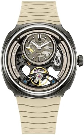 Reloj mecánico automático para hombre 1.693 in banda de silicona plateada