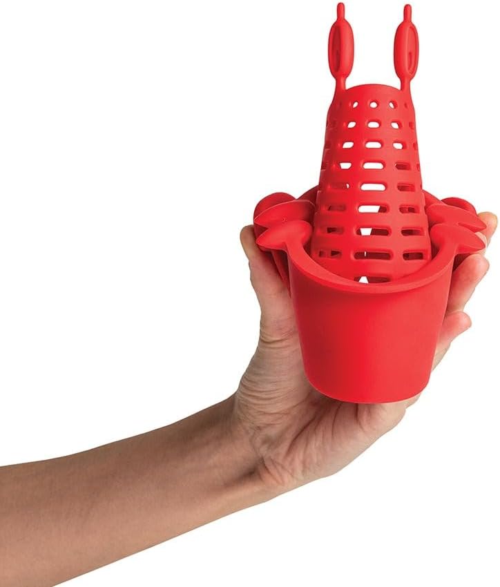 OTOTO Colador de clip de cangrejo – Colador de silicona para pasta con pinzas de acero inoxidable – Accesorios de cocina únicos, regalos de cocina para mujeres, artículos esenciales de cocina, regalos divertidos, accesorios de cocina – (Crabby)