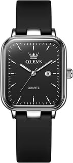 OLEVS Reloj para Mujer Casual Fashion Cuadrante Cuadrado Correa de Silicona Negra Elegante Delicado Cuarzo a Prueba de Agua Lectura Fácil