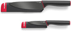 Joseph Joseph Slice & Sharpen - Cuchillo de chef de 6 pulgadas y cuchillo de pelar de 3.5 pulgadas con fundas protectoras afiladas, color negro