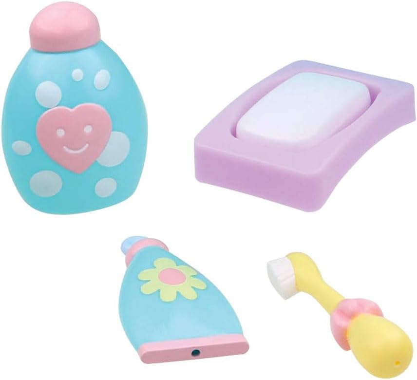 JC Toys - Cuna mecedora y accesorios para muñeca, perfectos para pequeños, Juego de baño azul/rosa