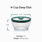 Anyday Paquete de 2 coladores de 4 tazas con clip de silicona y platos profundos | Sin plástico, sin BPA, utensilios de cocina para microondas y almacenamiento de alimentos con tapas de vidrio (Kale)