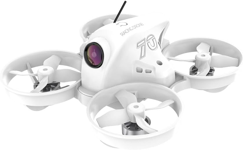 APEX FPV VR70-Pro FPV Dron, cuadricóptero sin escobillas, 1.23 oz Ultra - Light, 4-5 minutos de tiempo de vuelo, rango de 656.2 ft, transmisión 5.8G 100mw, blanco. Solo compatible con control remoto APEX