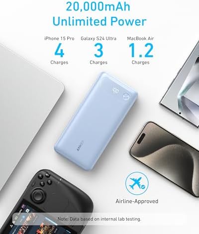 Anker Cargador portátil de 20,000 mAh con cable USB-C integrado, ba...