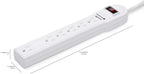 Lámpara Amazon Basics Regleta protectora de sobretensiones, 6 tomas, 790 julios, interruptor de circuito, indicador LED, cable de extensión de 6 pies, color blanco (paquete de 2)