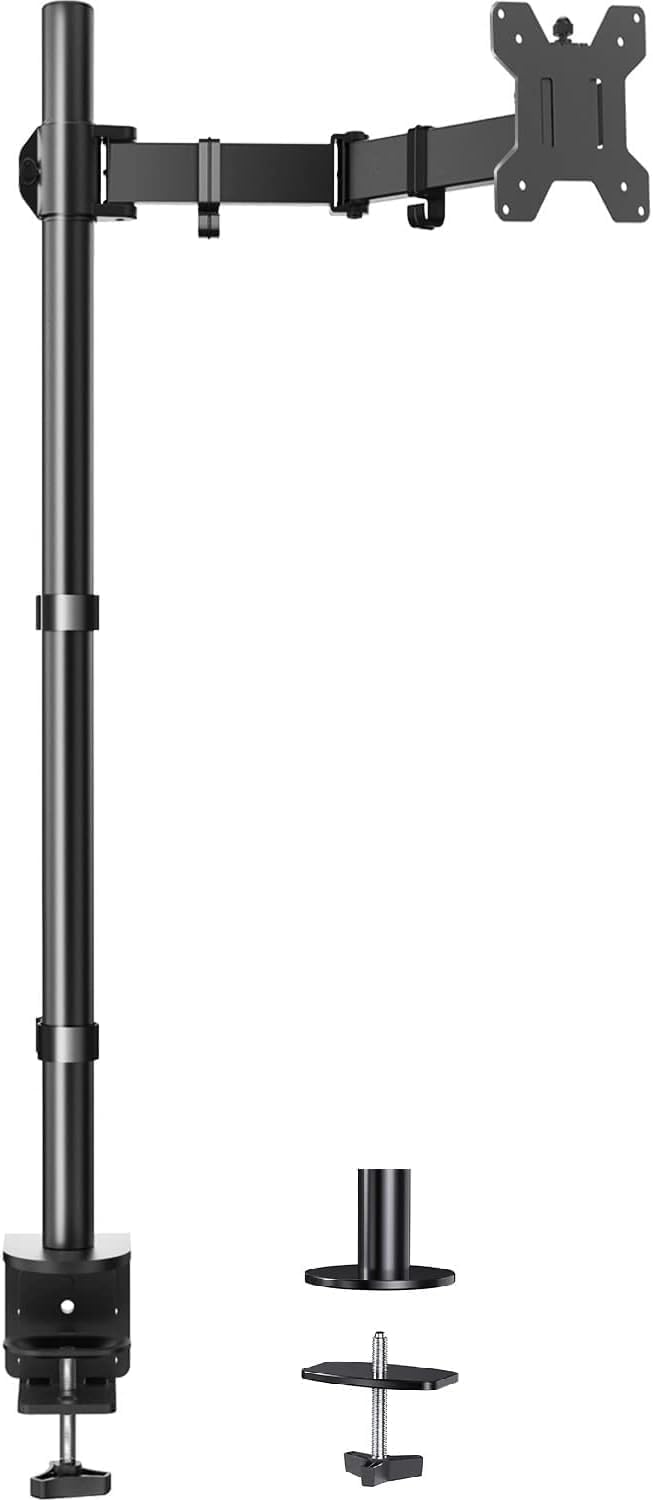 HUANUO Soporte individual para monitor con poste extra alto de 39 pulgadas, soporte de escritorio ajustable para pantallas de 13–32 pulgadas y hasta pantallas ultrawide de 38 pulgadas, soporta 22 lbs, soporte de monitor con base de pinza en C y base con