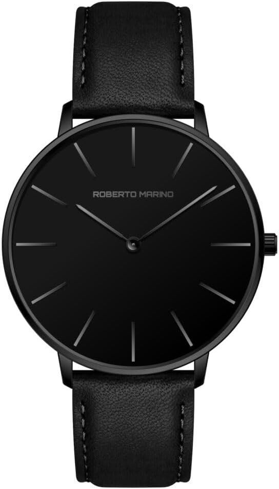 Roberto Marino RM1423 Reloj de lujo para hombre – Cuarzo japonés, correa de cuero, esfera blanca, 3 ATM resistente al agua