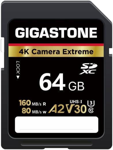 Recuperación de datos gratuita de 5 años: tarjeta SD GIGASTONE de 64 GB, cámara 4K extrema, velocidad de hasta 160 MB/s, tarjeta de memoria UHS-I A2 V30 U3 SDXC de alta velocidad de video UHD