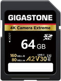 Recuperación de datos gratuita de 5 años: tarjeta SD GIGASTONE de 64 GB, cámara 4K extrema, velocidad de hasta 160 MB/s, tarjeta de memoria UHS-I A2 V30 U3 SDXC de alta velocidad de video UHD