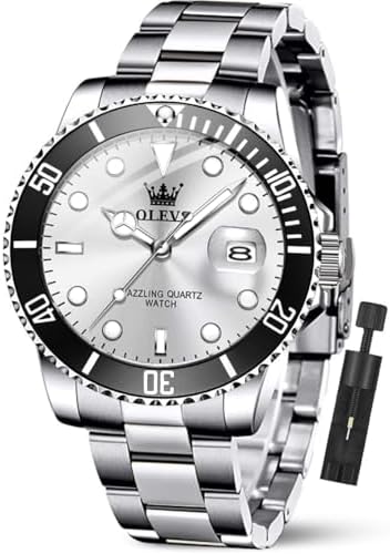 OLEVS Relojes de Lujo para Hombres, Gran Acero Inoxidable, Cuarzo Analógico, Resistente al Agua