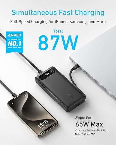 Anker Cargador portátil de 20,000 mAh con cable USB-C integrado, ba...