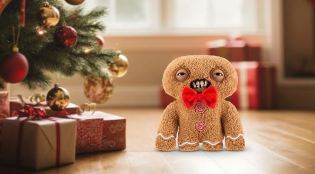 ZURU Fuggler Festive Fuggs Peluche Suave de 9 pulgadas, Juguete de Animal de Peluche de Monstruo Feo con Dientes Similares a los Humanos, Tema Navideño Multicolor (Pan de Jengibre)