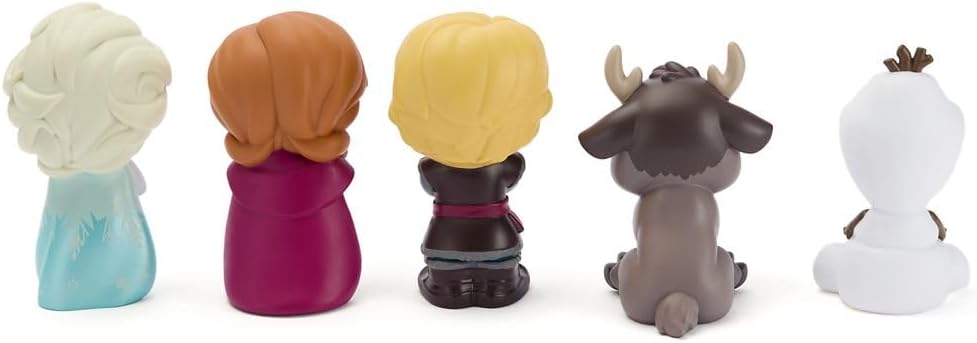 Disney Store Juego oficial de juguetes de baño de Frozen – Incluye 5 juguetes detallados con un cubo de almacenamiento colador – Diversión para el baño y juego acuático para niños