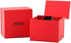 HUGO #RASE Reloj de cuarzo para hombre – Esfera negra con caja de acero inoxidable y correa de cuero – Reloj casual y moderno
