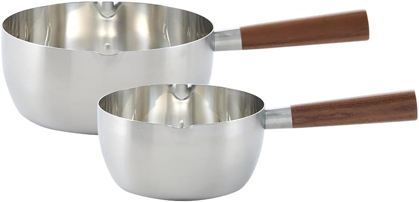 Mod Pot - Olla de cocina de acero inoxidable de 5 capas, 2 juegos de 7.9 in, 6.3 in, mango de madera, multiusos, cocina pequeña, todas las estufas compatibles con inducción, aptos para