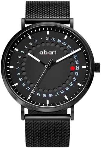 a.b.art Reloj de cuarzo para hombre, movimiento Ronda con piezas suizas, cristal de zafiro, correa de malla milanesa, diseño ultrafino, esfera negra de 41mm, estilo minimalista Bauhaus