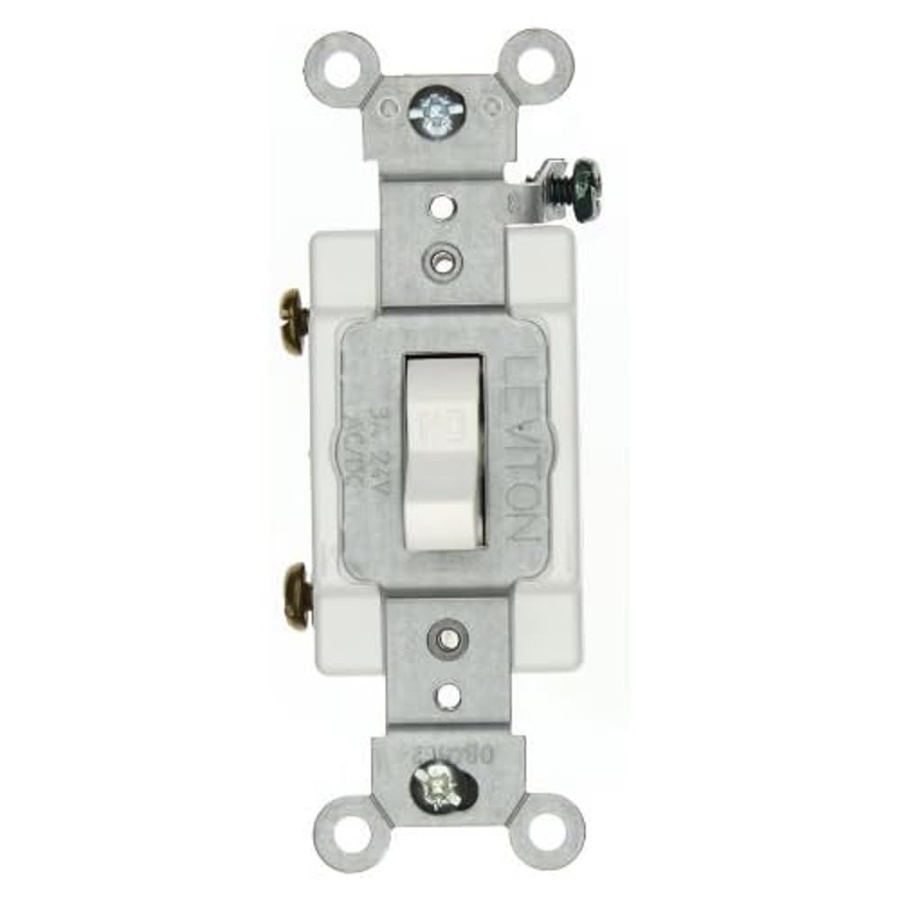 Leviton 3 amperios, 24 voltios CA/CC, palanca de un solo polo, grado industrial, conexión a tierra, 12021-2W, blanco