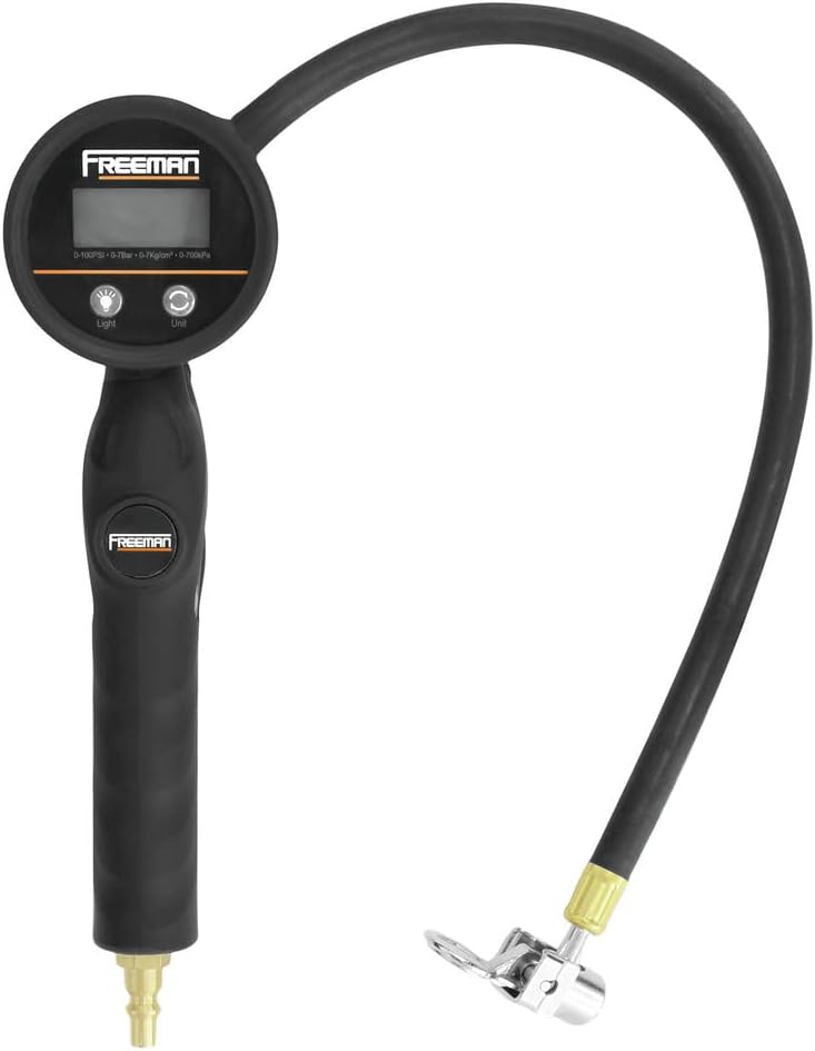 Freeman Inflador digital de neumáticos con manómetro LCD y portabro...