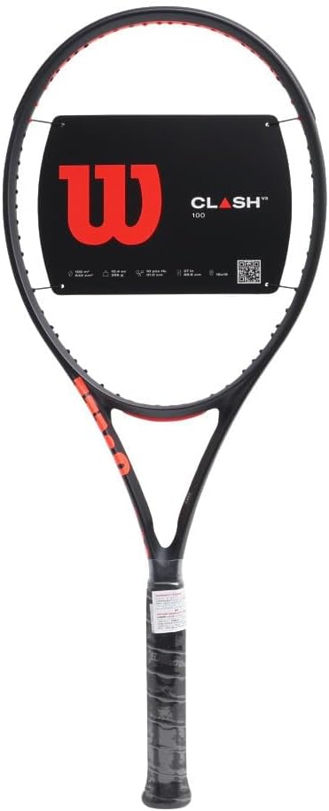 Wilson Clash 100 V3 - Raqueta de tenis de rendimiento para adultos, tamaño de agarre de 2-4 1/4 pulgadas, ensartada con Sensation 16 Natural en tensión de rango medio