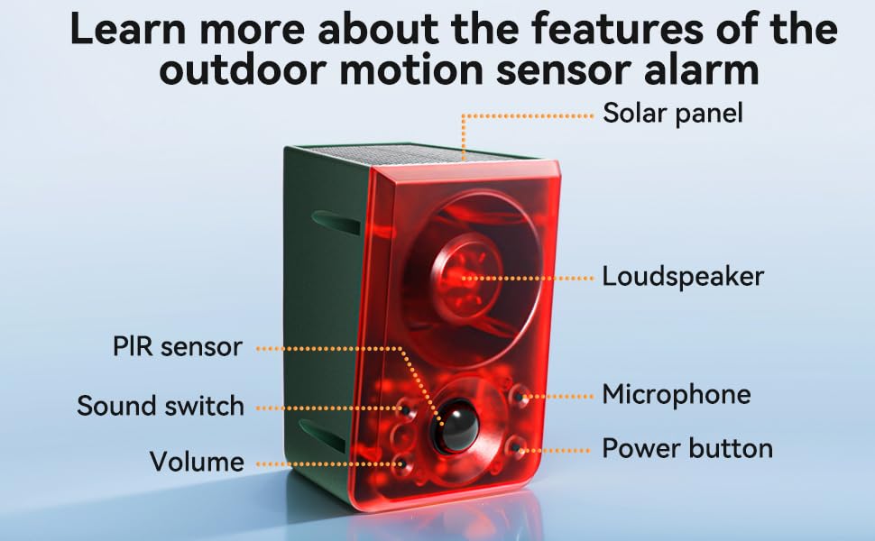 OUDAER Alarma Solar de Movimiento para Exteriores - Sonido