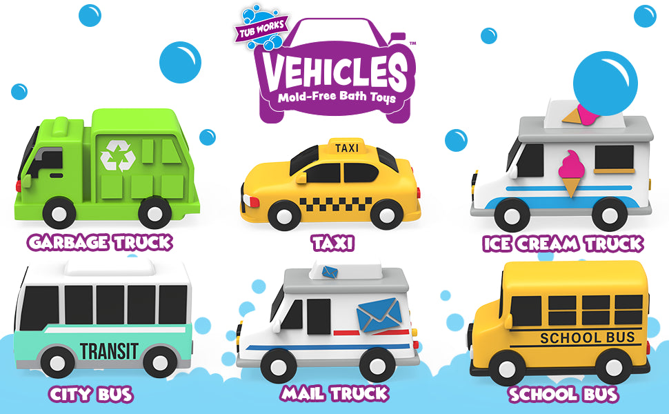 Tub Works Vehicles - Juguetes de baño sin moho para coches