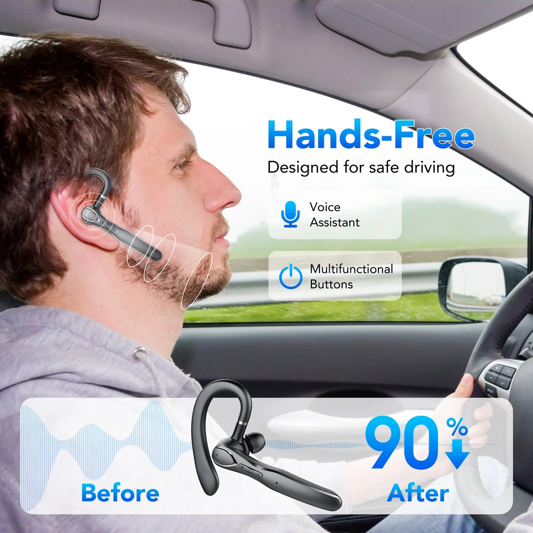 2025 New Bluetooth Headset V5.3, 100H Talk Handsfree Wireless Headset with Dual ENC Noise Canceling Mic Mute, Single Ear Headsets IP7 Waterproof, in Ear Earpiece for Driving/Office/Business