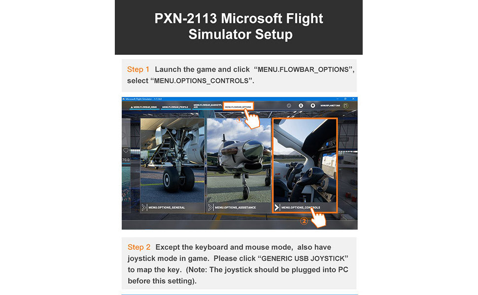 PXN 2113 - Palanca de mando para PC simulador de vuelo