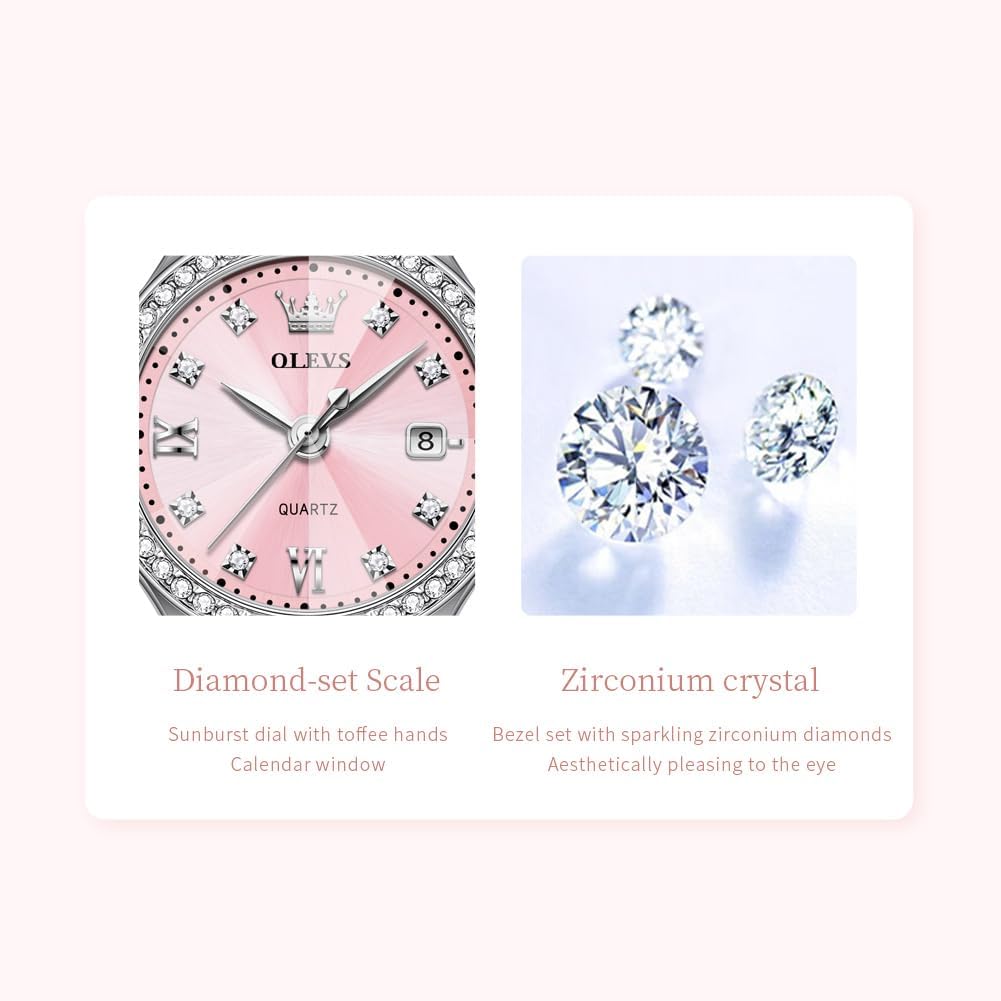 OLEVS Reloj para Mujer Plateado de Acero Inoxidable Elegante Analógico Lúmenes Visibles