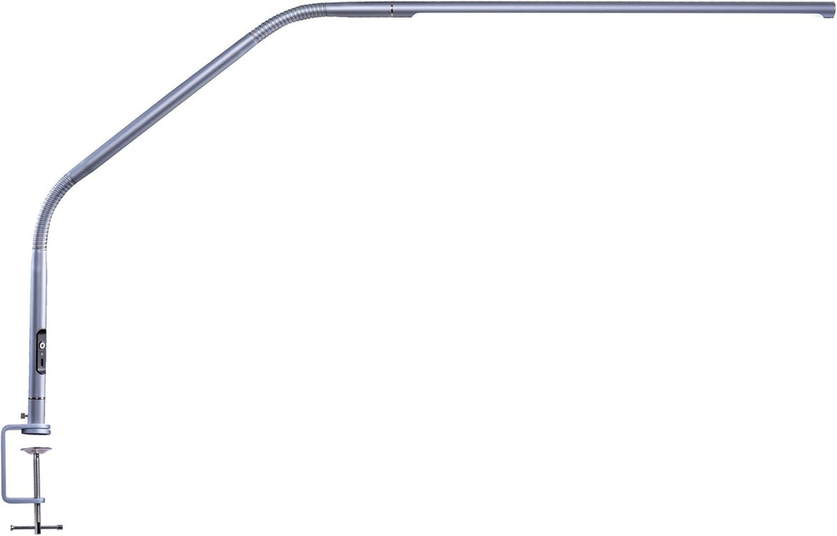 Lámpara daylight Slimline 4™ Lámpara de mesa LED en gris hielo - 6,000K, 3,200 Lux, 4 niveles de brillo, puerto de carga USB-C, difusor antirreflejo, diseño flexible, arte y manualidades, costura, salón de