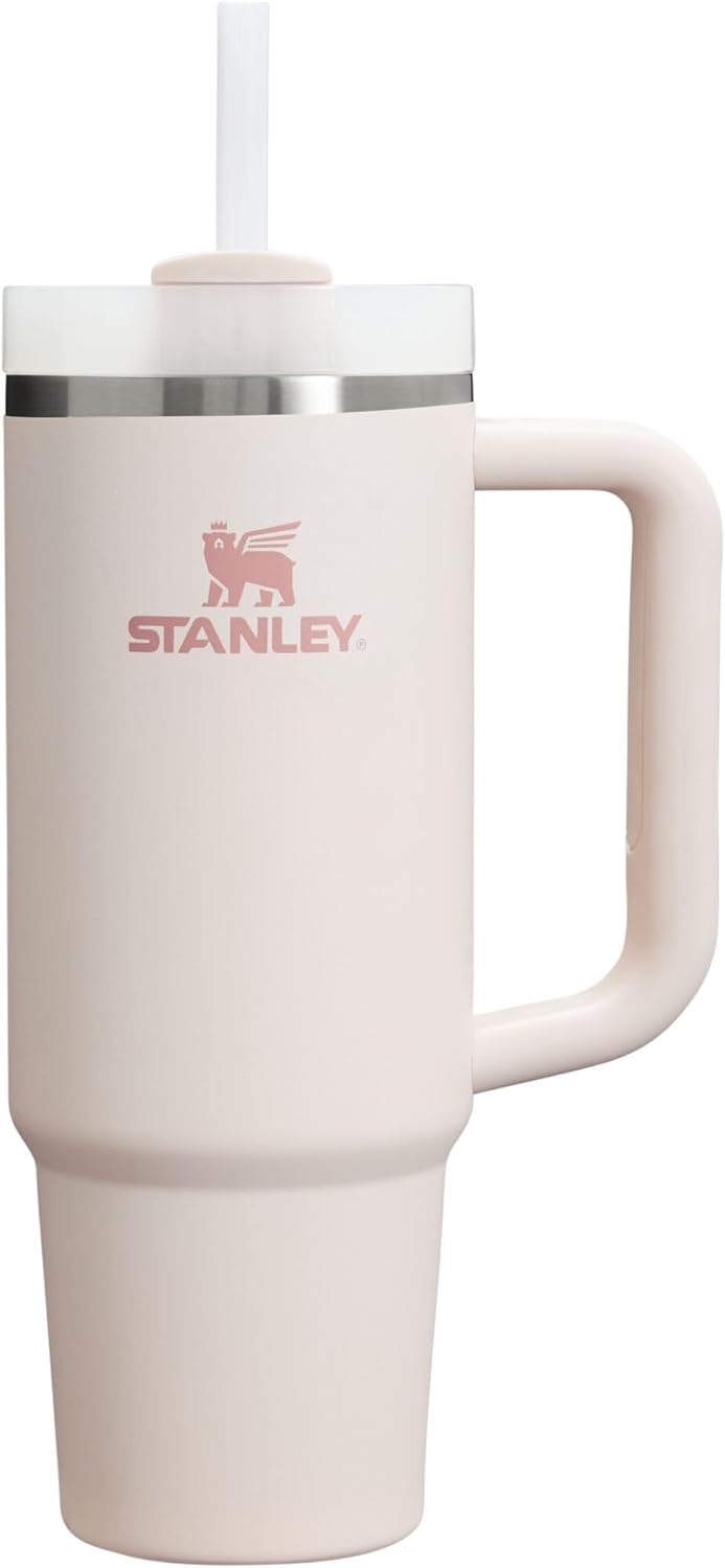 STANLEY Quencher H2.0 - Vaso con asa y pajilla, tapa de 3 posiciones Flowstate de 30 onzas, compatible con portavasos para viajes, vaso de acero inoxidable aislado sin BPA, cuarzo rosa 2.0