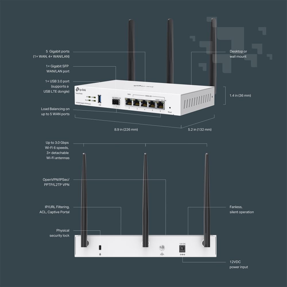 TP-Link Festa FR365, enrutador VPN WiFi 6 AX3000, hasta 5 WAN Gigab...