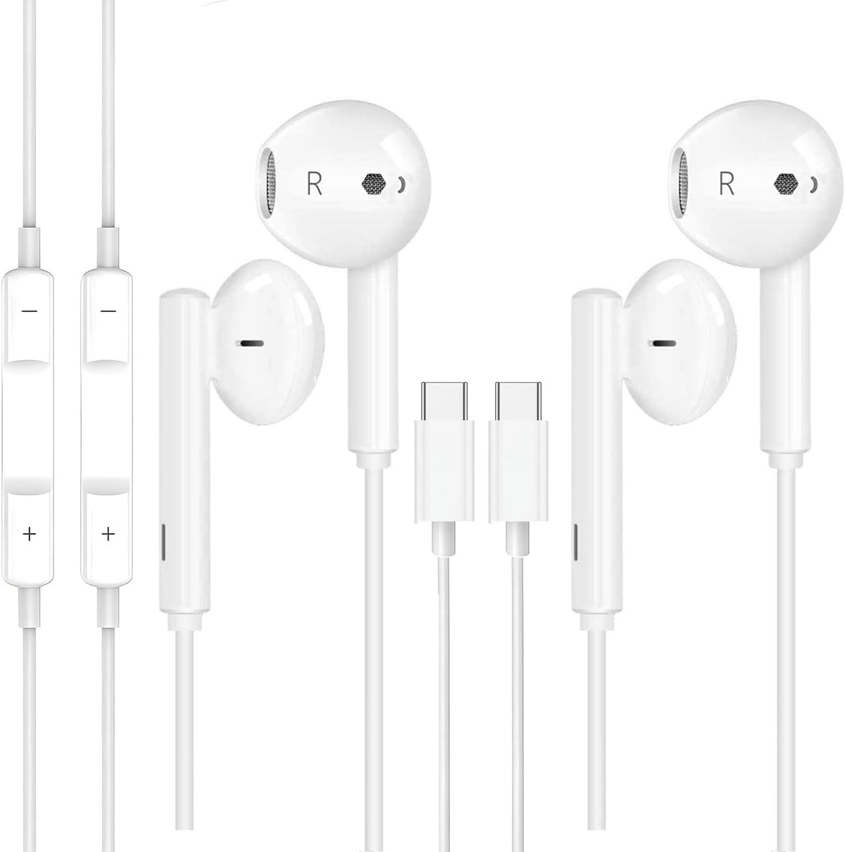 Paquete de 2 auriculares con cable USB C micrófono llamada