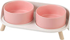 Juego de cuencos elevados de cerámica para perros – Cuencos dobles para alimentación para perros con soporte a prueba de salpicaduras – Platos elevados para alimentos y agua – Ideal para perros pequeños a medianos – 2 x 24.3 fl oz – 11.3 oz – Rosa