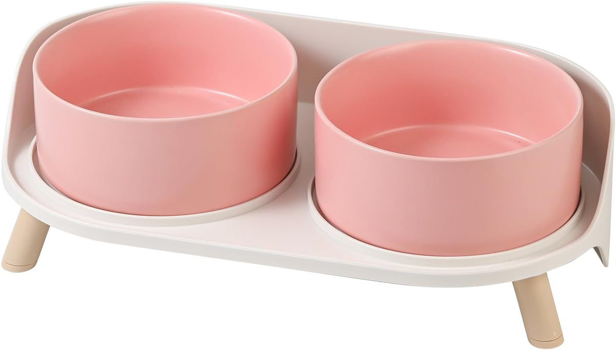 Juego de cuencos elevados de cerámica para perros – Cuencos dobles para alimentación para perros con soporte a prueba de salpicaduras – Platos elevados para alimentos y agua – Ideal para perros pequeños a medianos – 2 x 24.3 fl oz – 11.3 oz – Rosa