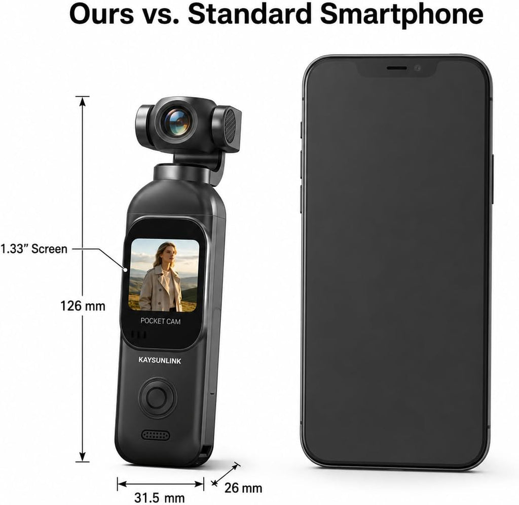 Kaysunlink Cámara de vlogging 1080P con lente giratoria de 270°, cámara de bolsillo POV de mano con pantalla táctil y WIFI, 5 horas de potencia, videocámara de grabación con un botón con tarjeta de 64