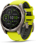 Garmin fēnix® 8 – 47 mm, Solar, Zafiro, Smartwatch GPS Multideportivo Premium, Batería de Larga Duración, Resistente al Buceo, Linterna LED Integrada, Titanio con Banda Amp Amarillo/Grafito