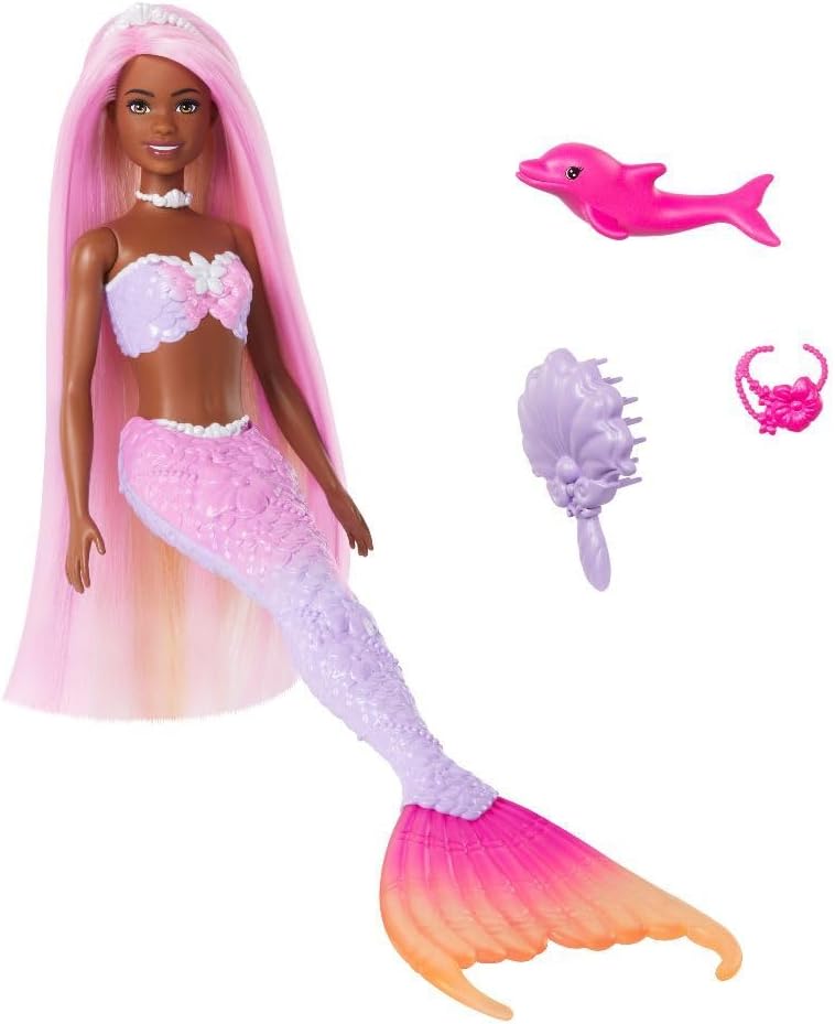 Muñeca de sirena Barbie, \u201CBrooklyn\u201D con cabello rosa, acc...