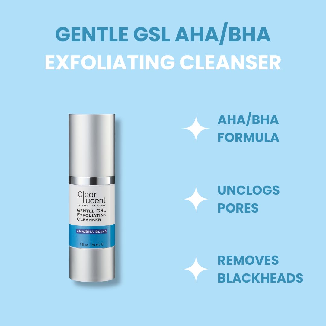 Vibrant Clarity Travel Skincare Set | Limpiador exfoliante GSL AHA/BHA compatible con la TSA y 20% vitamina C + E + suero ferúlico con cepillo facial y bolsa de viaje | Piel de vidrio para llevar