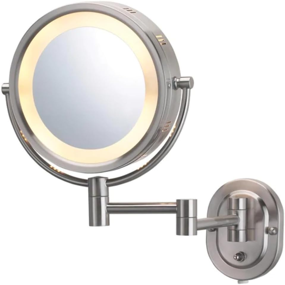 Espejo de pared jerdon de 8 pulgadas, con 5 aumentos, iluminado, extensión de 13 pulgadas. , Iluminado, L, Nickel