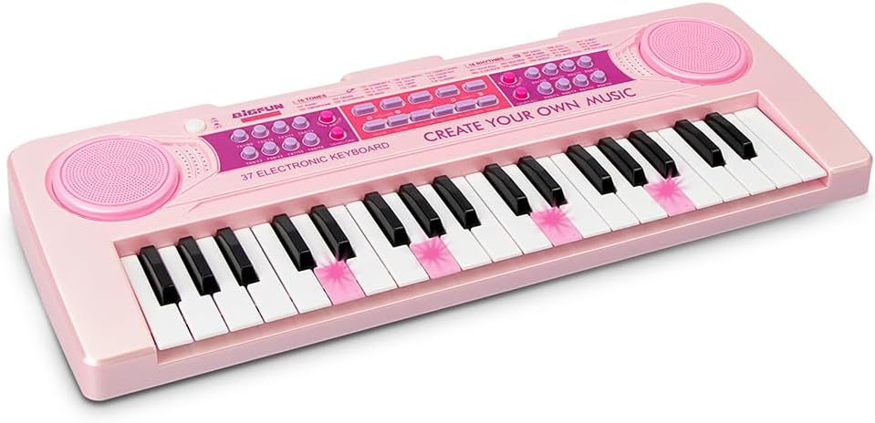 Teclado de piano recargable para niños, 37 teclas con micrófono e