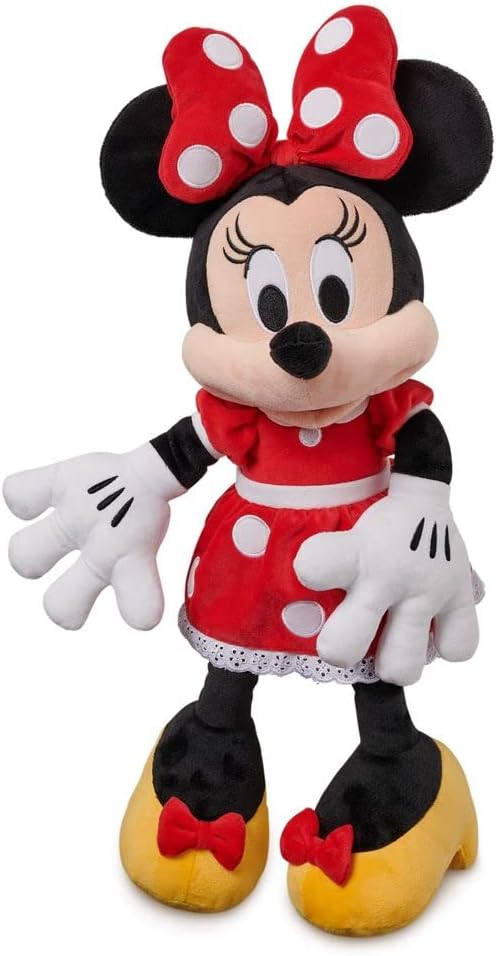 Disney Store Vestido rojo oficial de Minnie Mouse, juguete mediano suave para niños, personaje de peluche con textura mullida y detalles bordados, peluche de Disney adecuado para todas las edades