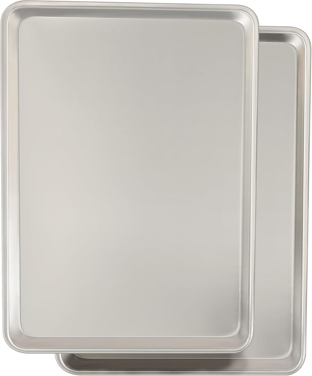 Juego de Bandejas para Hornear de Calidad Comercial, Bandeja de Horno de Aluminio Natural, Bandeja para Repostería a Prueba de Deformación Umite Chef, Bandejas para Galletas Grandes y Gruesas para Hornear, Asar (2 Pack, 18X13In)