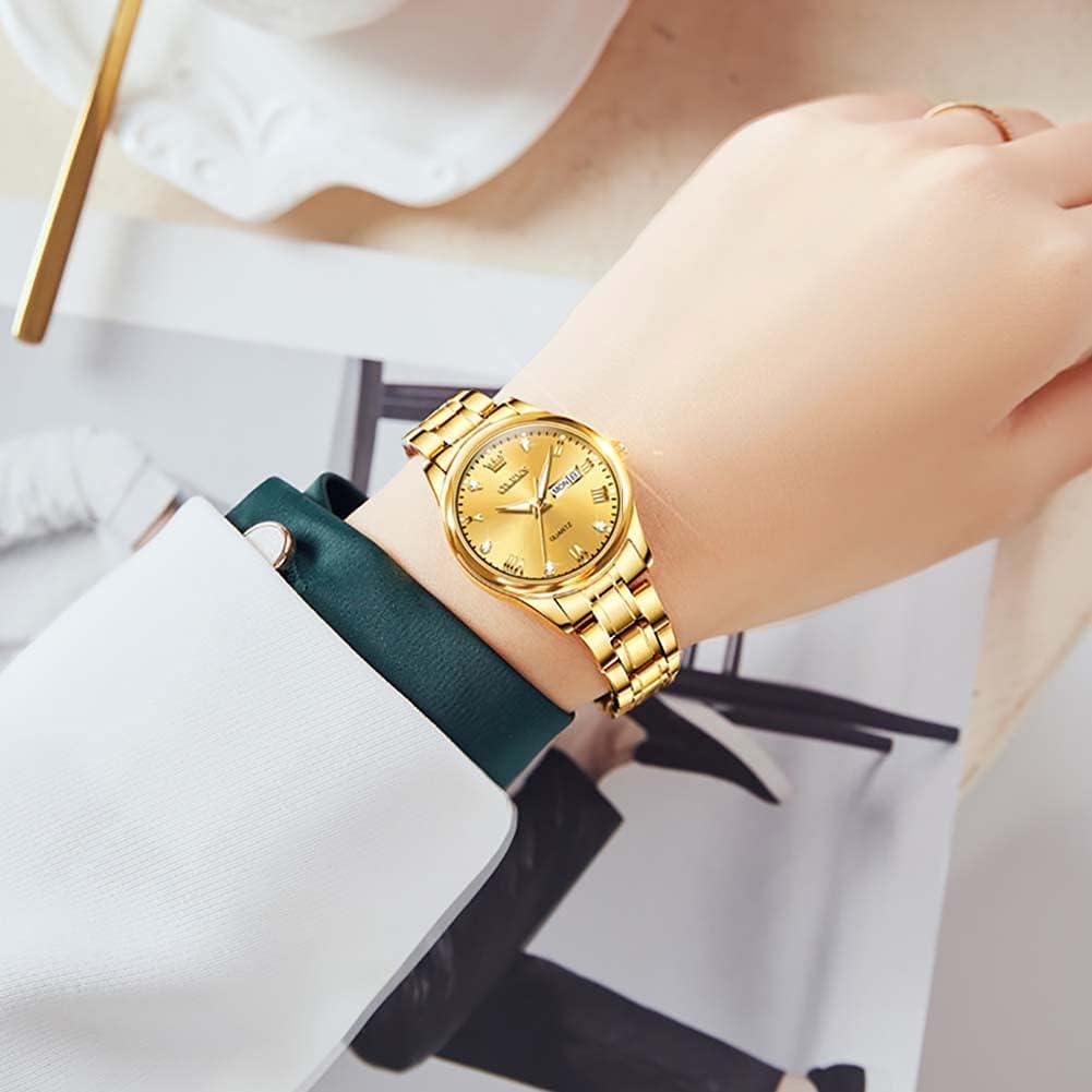 Reloj para mujer OLEVS, reloj analógico clásico de vestir en acero inoxidable con fecha