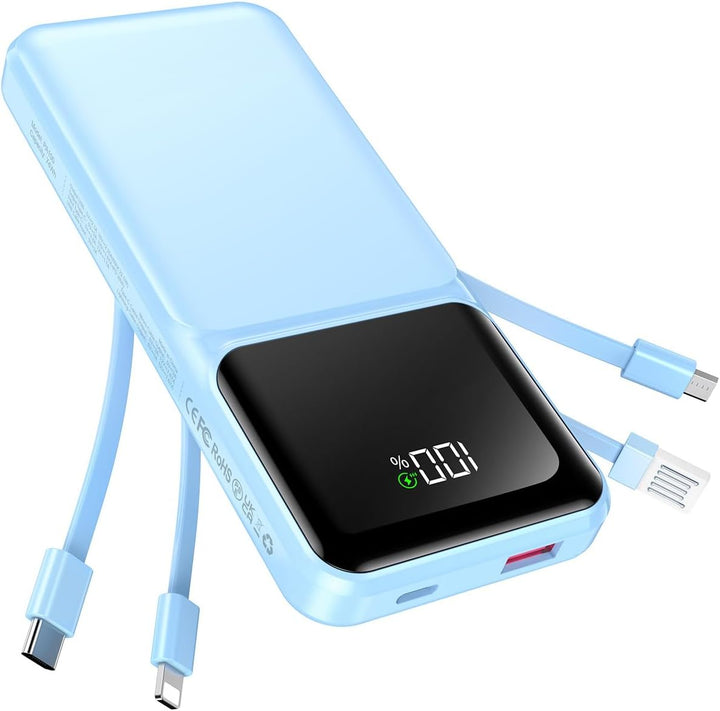 Cargador Portátil con Cable Integrado - Banco de Energía de 20000mA...
