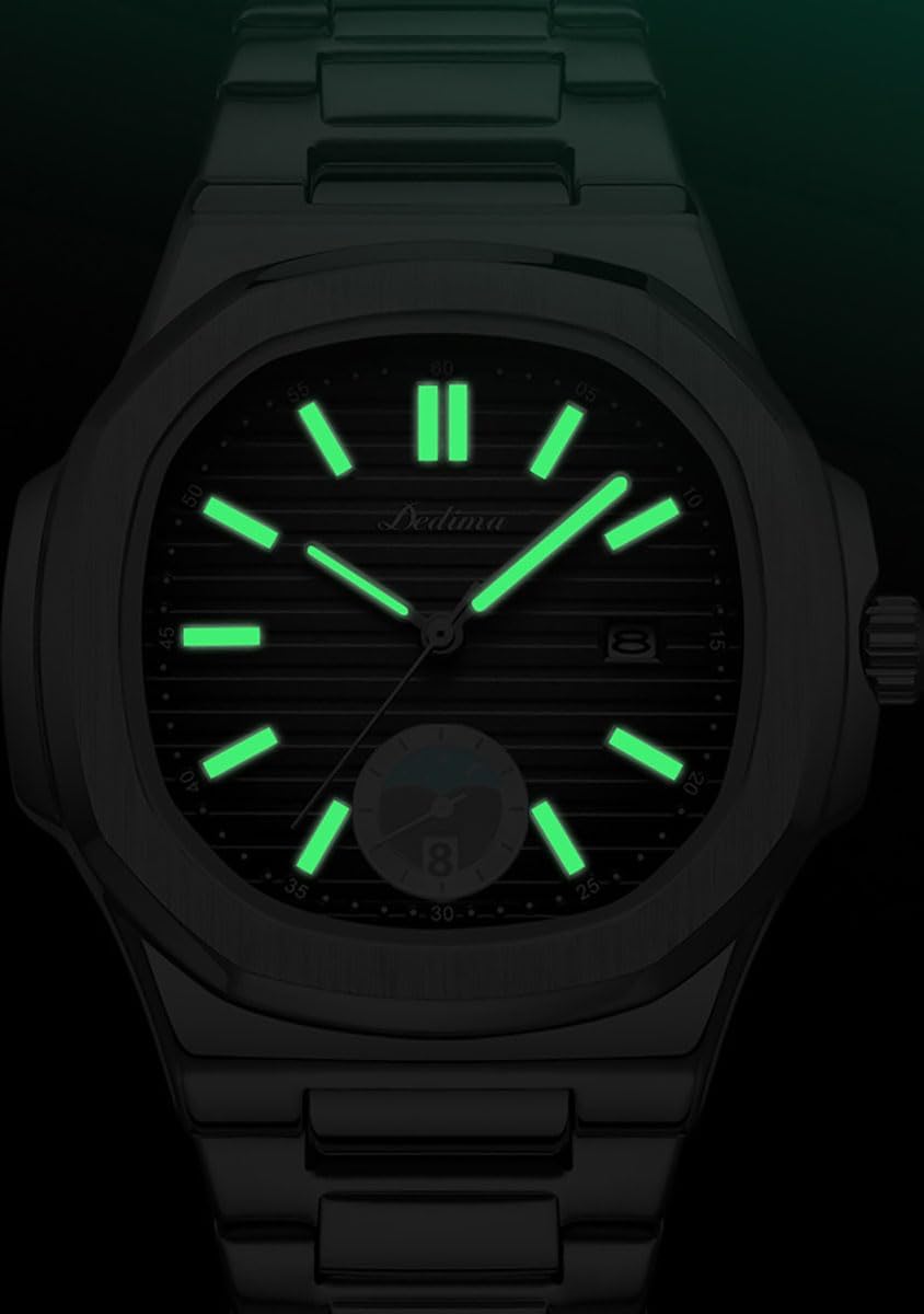 BESTKANG Reloj octogonal de acero inoxidable para hombre, reloj de cuarzo luminoso, reloj de pulsera de negocios