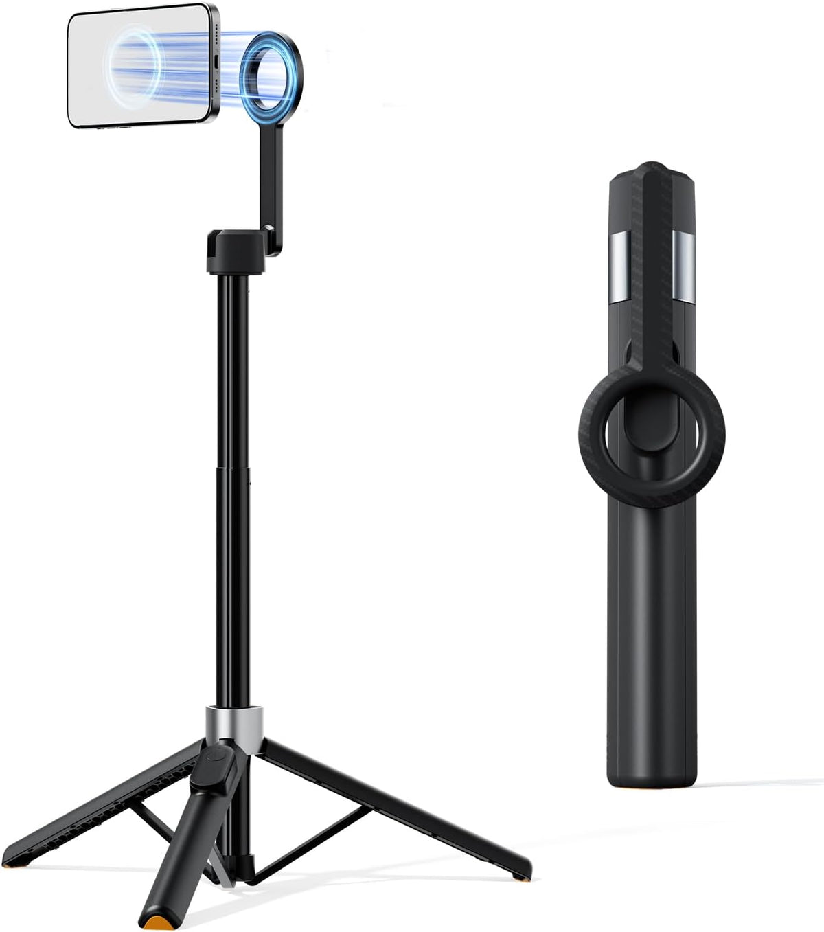 TODI Trípode magnético de 60 pulgadas para iPhone, mini palo magnético selfie stick compatible con iPhone serie 12-17 con anillo de metal