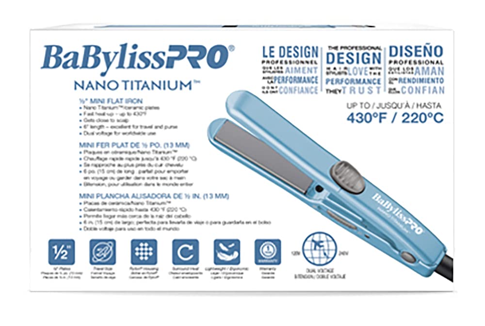 BaBylissPRO Nano Titanium Mini Flat Iron Hair Straightener, 0.5"...