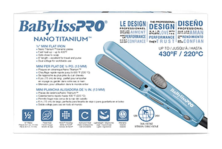 BaBylissPRO Nano Titanium Mini Flat Iron Hair Straightener, 0.5"...
