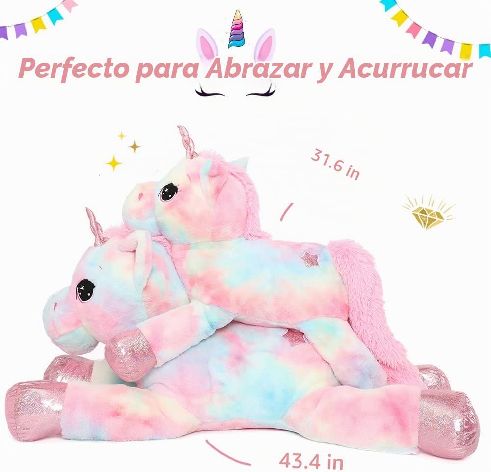 Muiteiur Peluche de unicornio rosa de 31.6 pulgadas, unicornio de peluche
