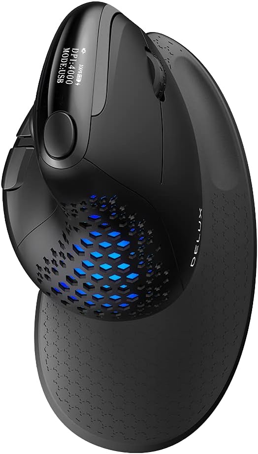 DELUX Seeker Mouse ergonómico inalámbrico, mouse vertical con panta...